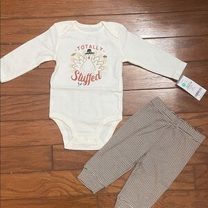 Cream Baby Onesie and Striped Pants Set